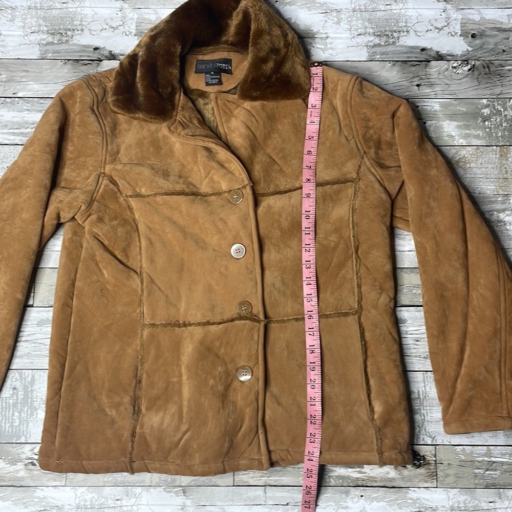 90s vintage Oscar sports vegan leather Sherpa jacket M - Picture 6 of 8
